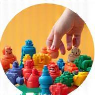 Illustration of various colourful toys being chosen and arranged