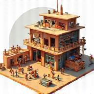 Illustration of a toy workshop expanding with more sections and workers