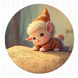 Illustration of a character whispering a secret onto a storybook map