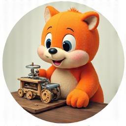 Illustration of a character testing a newly built toy mechanism with a smile