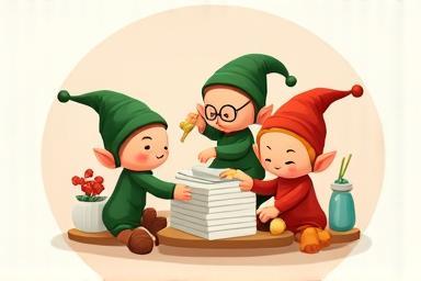 Illustration of animated elves handling customer service tasks efficiently