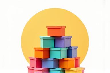 Illustration of a neat stack of colourful toy boxes representing an organized ticket system